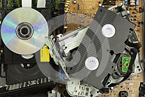 Old broken DVD and VHS player