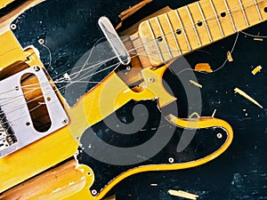 Old broken electric guitar