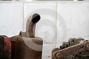 Old engine motor of water pump.