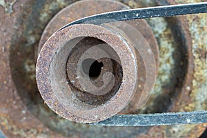 Old engine motor of water pump.