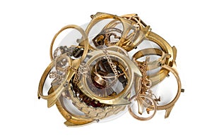 Old and broken jewelry, watches of gold