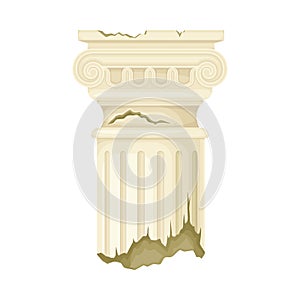 Old broken marble pillar, ancient architecture design element vector illustration