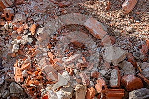 Old broken red bricks and rubble
