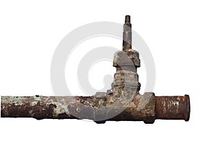 Old broken sanitary valve isolated on white background
