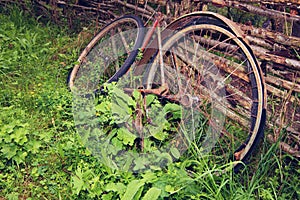 Old broken vintage rust bicycle