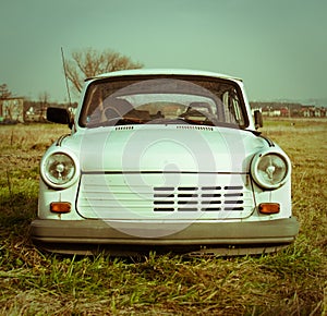 Old Broken White Trabant Car