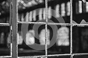 old broken windows black and white