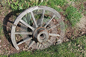 Old Broken wood Wagon wheel