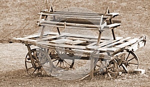 old broken wooden chariot of pioneers