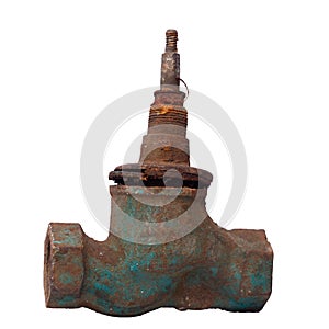 Old broken z-body globe valve isolated on white background