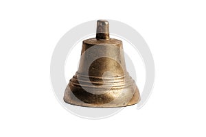 Old bronze bell. Isolate on a white background. Close-up. Selective focus