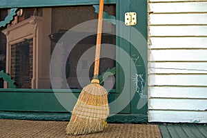 Old broom with hobo sign photo