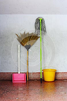 Old broom and old mop