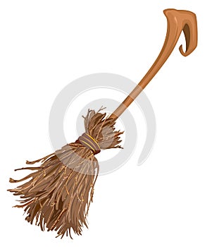 Old broom witchs with long handle. Accessory for Halloween photo