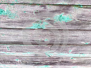 Old brown boards for Background, texture, pattern, copy space, Weathered Wooden Boards With Peeling Green Paint and
