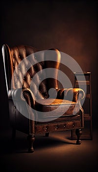 Old brown classic leather armchair.Ai generative