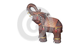 Old brown and gold statue elephant standing on white background, animal, object, decor, copy space