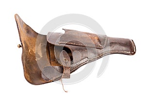 An old brown leather pistol holster