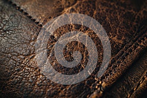 Old brown leather wallet on a wooden table, shallow depth of field