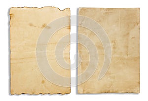 Old brown note paper isolated on white background