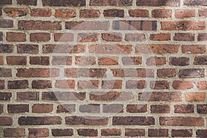 Old red brick wall of rough brickwork