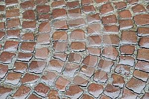 Old brown wet cobbles