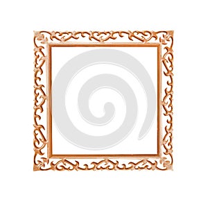 Old brown wood picture frame with heart carving edge shaped patterns isolated on white background with clipping path