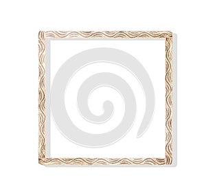 Old brown wood picture frame with wave carving patterns isolated on white background with clipping path