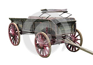 Old buckboard wagon isolated.