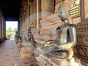 Old Buddha image in Wat Sisaket Temple in Vientiane, Laos