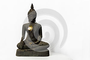 Old Buddha statue buddha image used as amulets of Buddhism religion isolated on white background