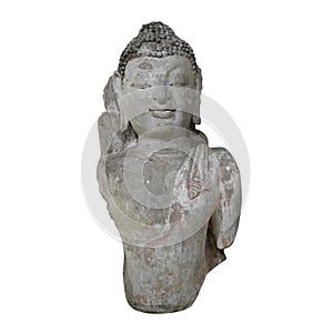 Old buddha statue of buddhism religion isolated on white background - clipping paths