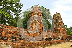 Old Buddha Statue and Old Temple Architecture at Wat Mahathat