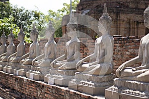 Old Buddha statures in side Wat Yai Chai Mongkol in Ayutthata