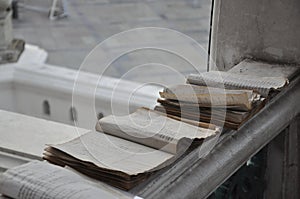 Old Buddhist paper pray handbook on tempel terrace
