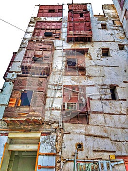 Old Building with Antique Wooden Windows, Historical District, Jeddah, Saudi Arabia