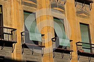 Old building balconies. Bib Rambla Square