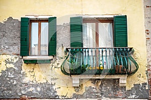 Old building with a balcony in Venezia, Italy