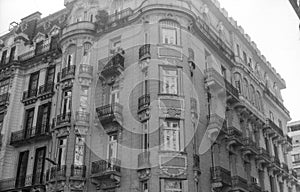 Old building on a corner in black and white