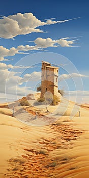 Optical Illusion Tower In Desert Landscape A Fattoria Dei Barbi Inspired Dune Painting photo