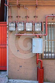 Old building with electrical boxes