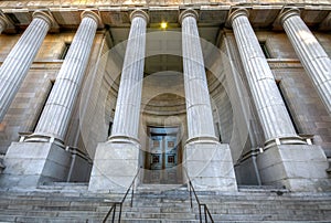 Old building facade of Montreal photo