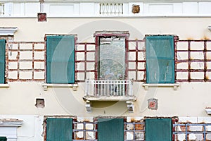 Old building facade under renovation. restoration work.