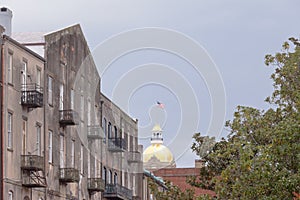 Old building facades and City Hall Savannah GA