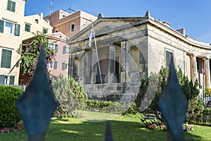 Old building on Gate of Saint Nicholas esplanade in Corfu town