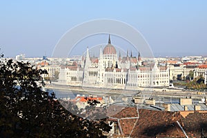 Old building of Hungarian Parliament by Danube River in Budapest