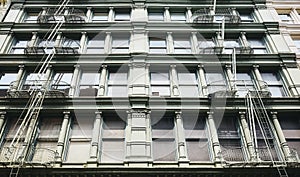 Old building with iron fire escapes, New York City, USA