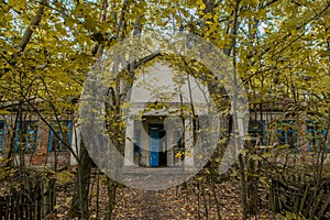 Old building of the kindergarten at the abandoned village Kopachi near Chernobyl