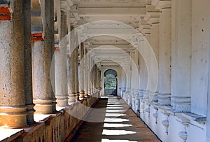 Old building long perspective corridor view