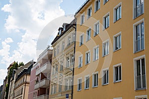 Old building and new building, row of houses in Schwabing